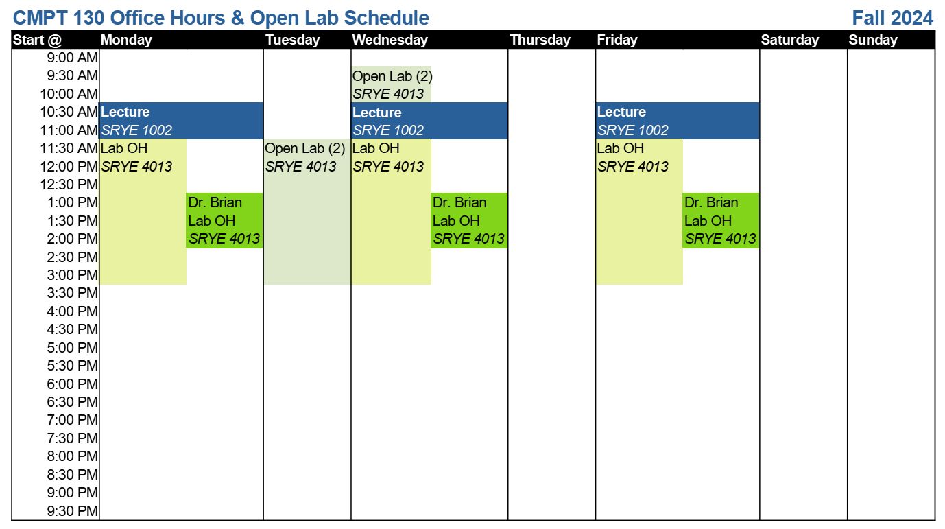 Office Hours Table